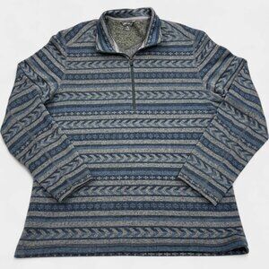 Eddie Bauer Blue Aztec Navajo 1/4 Zip Fleece Pullover Sweater Mens Large Tall LT